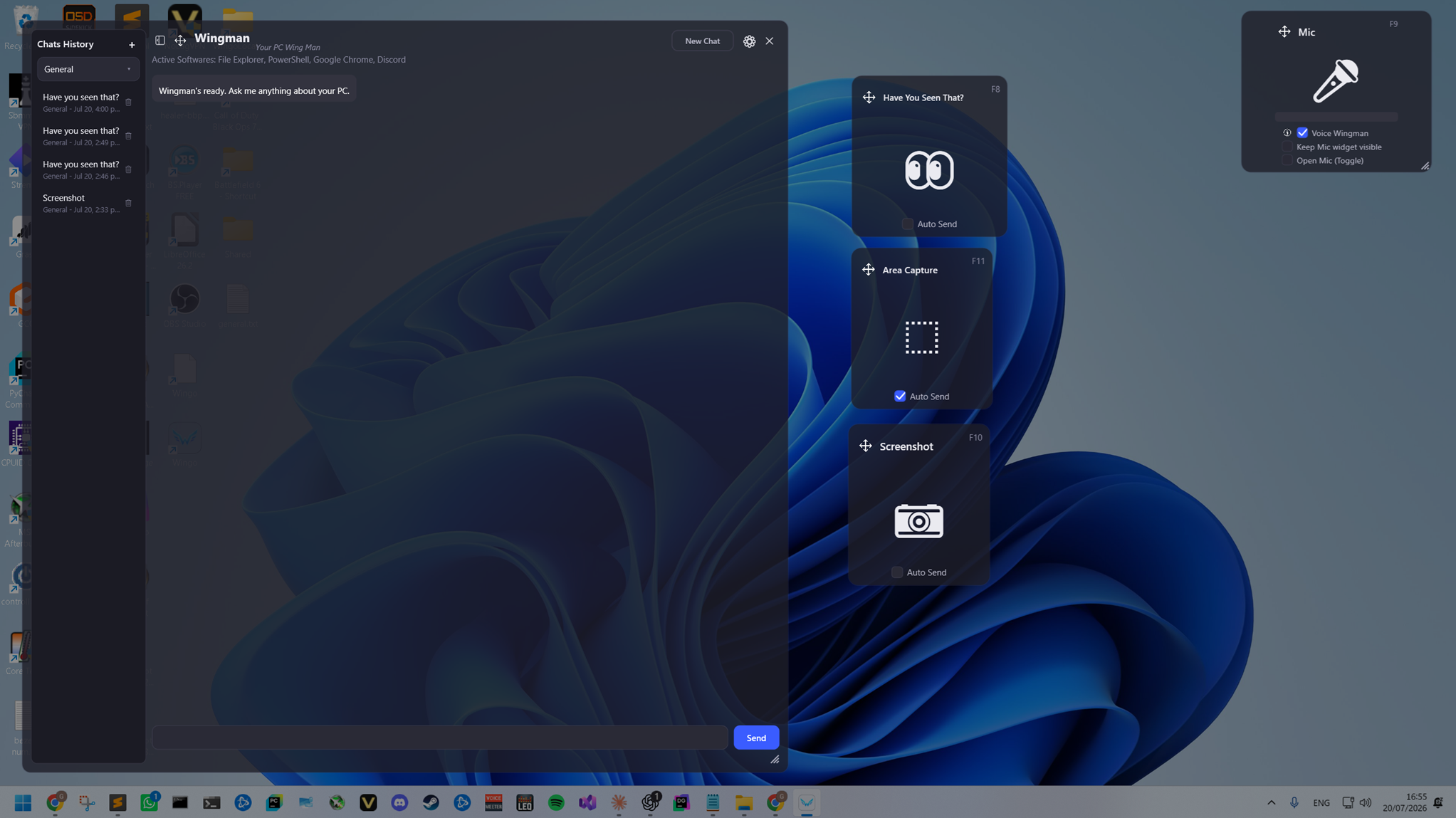 Wingman running on a Windows desktop, ready to help with whatever you're working on.